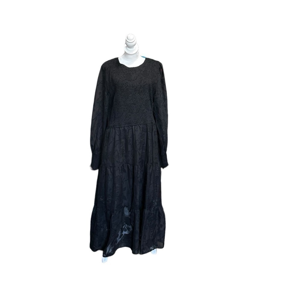Fashion women's 2XXL black long lace sleeve maxi dress, nwt